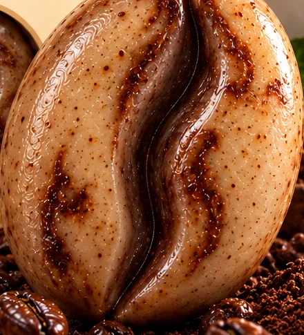 Barra de jabón Capuchino en forma de grano de café, color crema con vetas de café