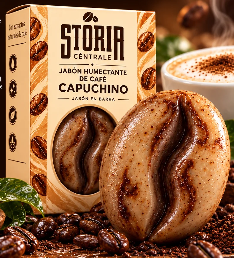 Caja y barra del jabón humectante de café Capuchino